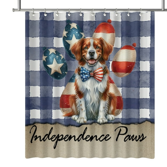 Patriotic Brittany Spaniel 4th of July Independence Paws Shower Curtain Brittany Dog Lover Gifts Idea Waterproof Bathroom Bathtub Curtain - 02010