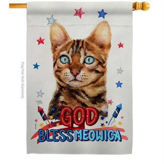 Patriotic Brown Bengal Animals Cat 28 x 40 in. Double-Sided Decorative Vertical House Flag for Decoration Banner Garden Yard Gift