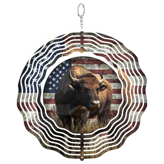 Patriotic Buffalo USA Flag 3D Wind Spinner Stainless Steel Hanging Yard Garden Decor