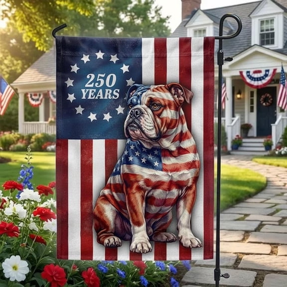 Patriotic Bulldog Flag, 250 Years Betsy Ross Flag Decor for Dog Lover 12x18 POLE NOT INCLUDED Garden Flag