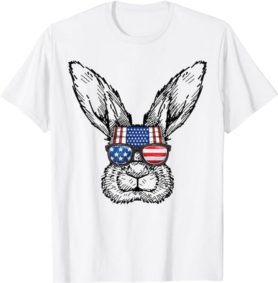 Patriotic Bunny American Flag USA Funny 4th Of July Rabbit T-Shirt ...