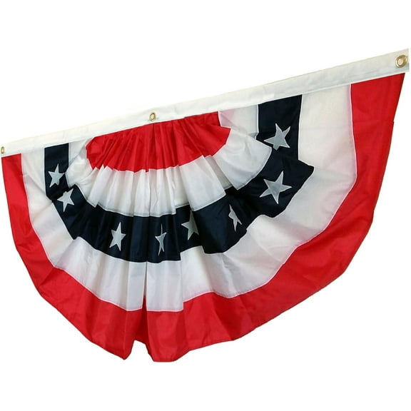Patriotic Bunting Banner American Flag - 3' x 6' Pleated Fan Flag, 4th of July, USA, Red White Blue, President's Day, Memorial Day