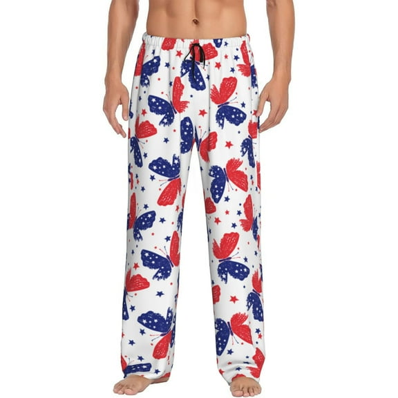 Patriotic Butterfly American Flag Men'S Pajama Pants Soft Sleep Lounge Pants Pjs Bottoms With Pockets Large