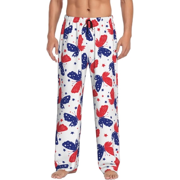 Patriotic Butterfly American Flag Men'S Pajama Pants Soft Sleep Lounge Pants Pjs Bottoms With Pockets Xx-Large