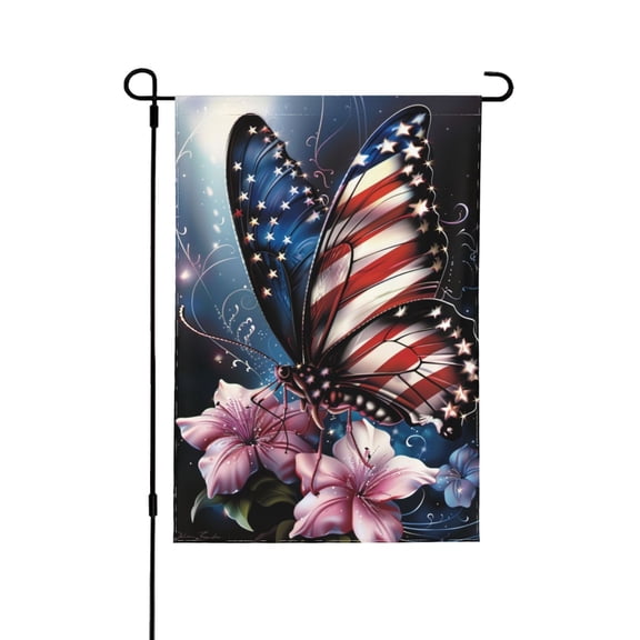 Patriotic Butterfly Garden Flag 12x18 Inch Double Sided American Flag Butterfly Flowers Yard Flag Outdoor Decoration Summer Spring Holiday Decor