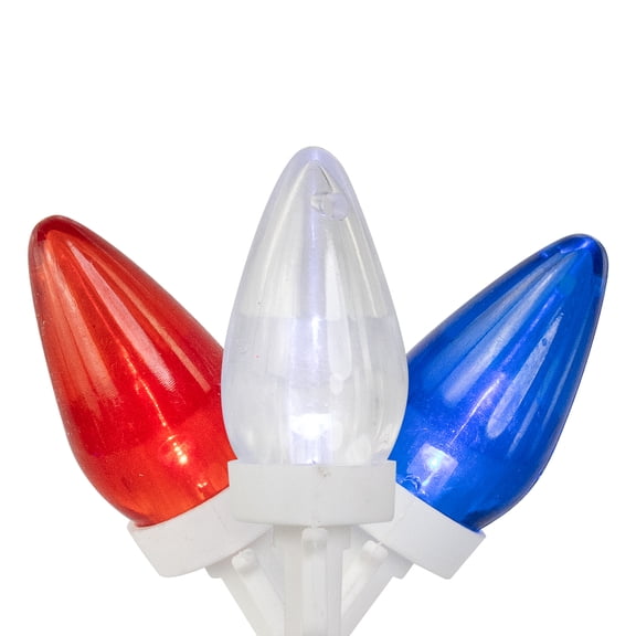 Northlight C7 LED Fourth of July Lights - Red, Blue and White - 16' White Wire - 50ct