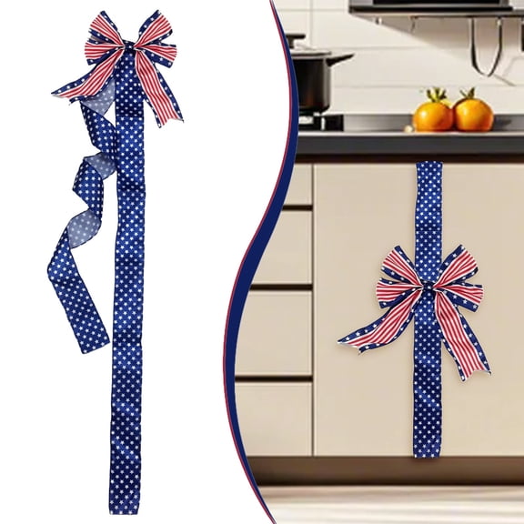 Patriotic Cabinet Bow Suitable For 250th Independence Day Memorial Day American Flag Star Stripe Ribbon Bow July 4th Decor Kitchen Window Decoration