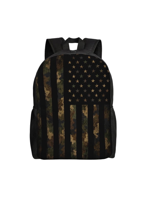 Patriotic Camo Flag Backpack Full Front Print Travel Laptop Bag for Men and Women