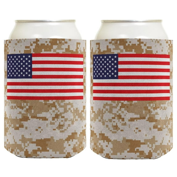 Patriotic Can Cooler American Flag Desert Digital Camo 4th of July 2-Pack Can Drink Thermocoolers
