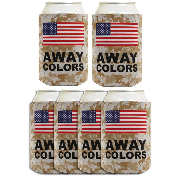 Patriotic Can Cooler Away Colors American Flag Desert Camo 4th of July 6-Pack Can Drink Sleeves