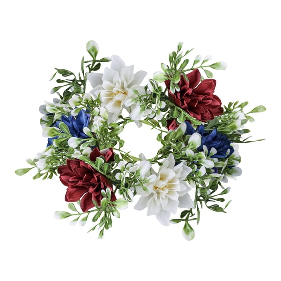 Patriotic Candle Ring Wreath with Red White and Blue Berries, America 250 Commemorative Display Table Decor, Tabletop Centerpiece for 4th of July Decorations and Festive Holiday Party Celebration