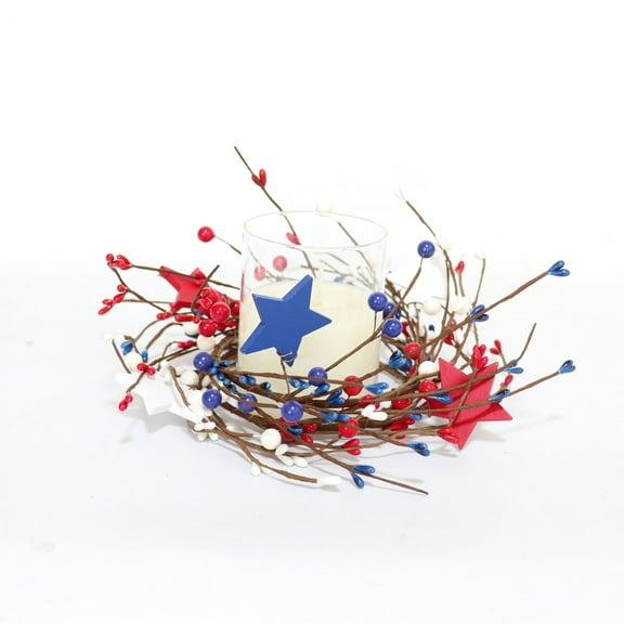 Patriotic Candle Rings - Red White & Blue Berry Wreaths for 4th of July Decor, Summer Table Centerpieces, Independence Day Kitchen Decorations and Holiday Home Decor
