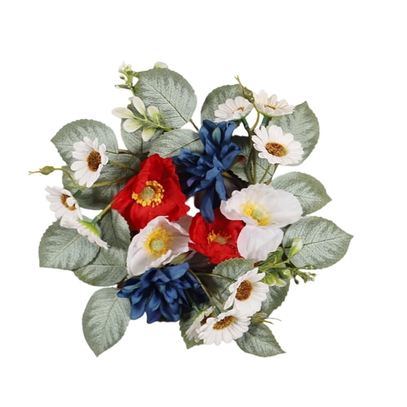 Patriotic Candle Rings Wreaths, 4th of July Floral Candle Rings Holder with Flowers Mini July Independence Day Wreath for Party Home Table Centerpiece Decor