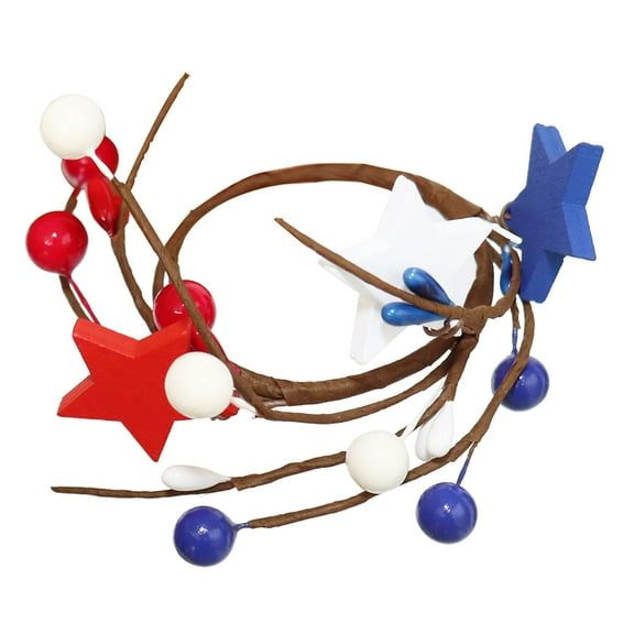 Patriotic Candle Rings Wreaths, Clearance, Summer White & Red& Blue Mixed Berries & Pip Berry Candle Rings Artificial Candle Holder 3.84" for 4 of July Home Kitchen Table Centerpiece