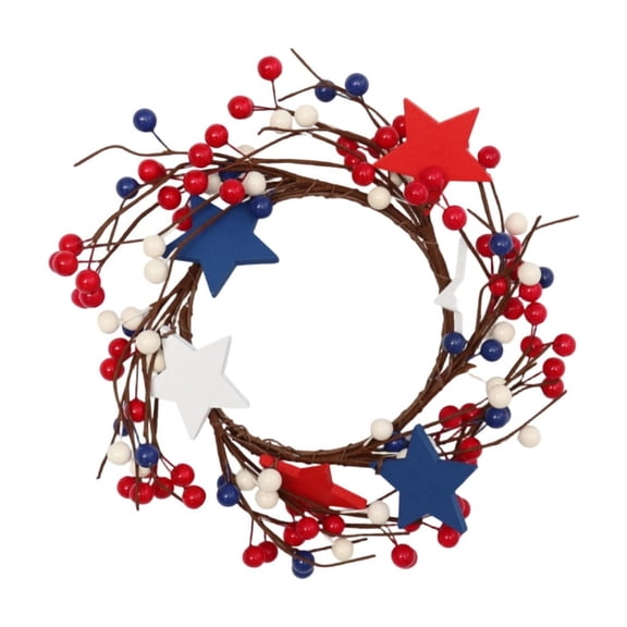 Patriotic Candle Rings Wreaths Summer White & Red& Blue Mixed Berries & Pip Berry Candle Rings Artificial Candle Holder for 4 of July Home Kitchen Table Centerpiece