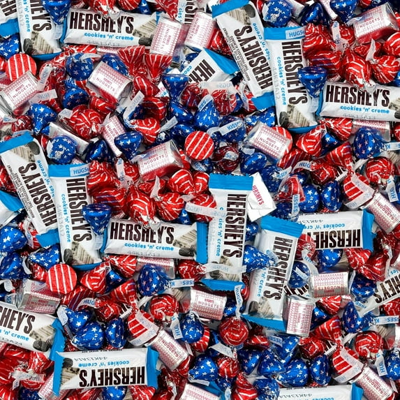 Patriotic Candy Mix - Independence Day USA Flag Colors HERSHEY'S Chocolate Assortment - Bulk Pack 2 Pounds (About 120 Count)