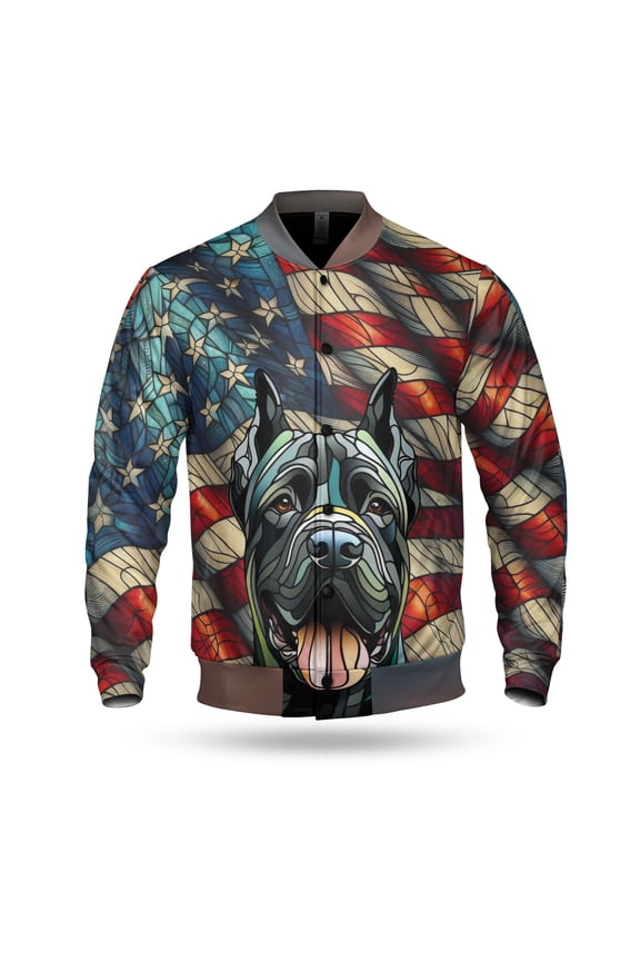 Patriotic Cane Corso Stained Glass Portrait American Flag All Over Print 3D Baseball Jacket Italian Mastiff Dog Lover Gifts Idea Bomber Jacket Softball - 01010