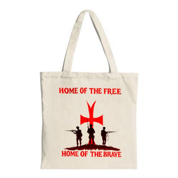 Patriotic Canvas Tote Bag - ' Home of the Free ' & ' Home of the Brave ' with Silhouette - Perfect for Shopping & Travel