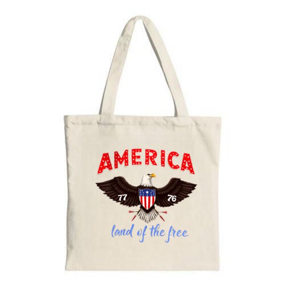 Patriotic Canvas Tote Bag with Eagle Design & ' Land of the Free ' - Perfect for Shopping Travel & Parties