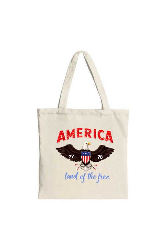 Patriotic Canvas Tote Bag with Eagle Design & ' Land of the Free ' - Perfect for Shopping Travel & Parties
