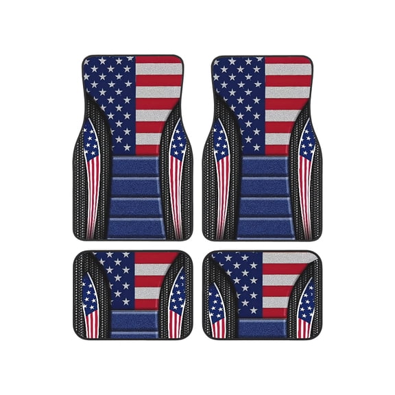 Patriotic Car Floor Mats 4 Piece Set Blue Nylon Spandex Auto Interior Mats Stain Resistant Decor
