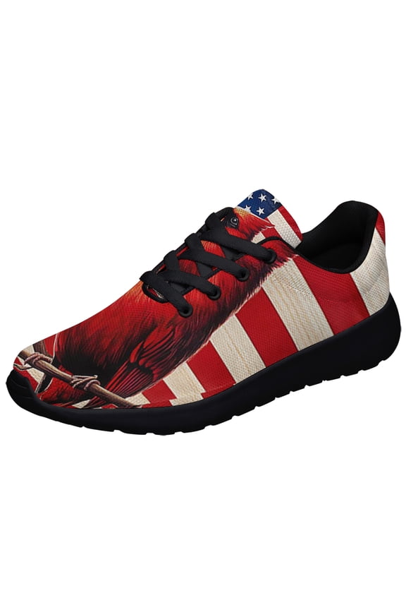 Patriotic Cardinal Bird American flag Shoes Sneakers Black Size 12