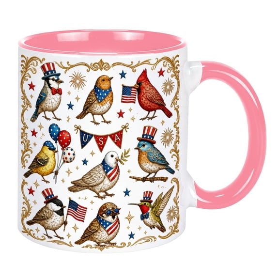 Patriotic Cardinal Coffee Mug, Ceramic Independence Day Mug, Morning Tea Cup for Office Home Kitchen,Independence Day 4th of July Drinkware Vintage Art Idea for Men Women
