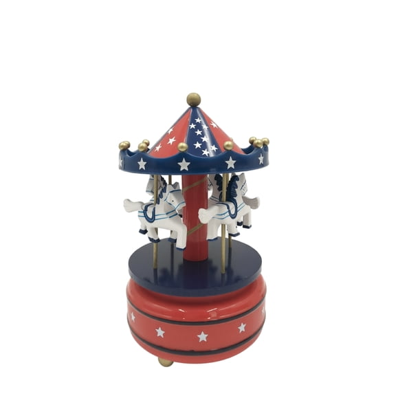 Patriotic Carousel Music Box, Independence Day Merry Go Round with Rotating Horses, Musical Figurine for Home Decor, Gift for Adults