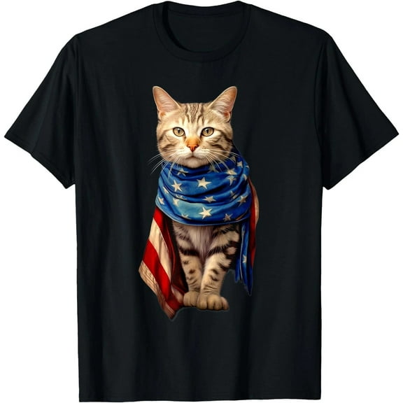 Patriotic Cat 4th of July USA American Flag T-Shirt – Men’s Unisex Tee