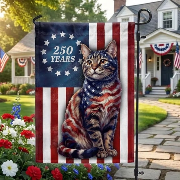 Patriotic Cat Betsy Ross 250 Years Flag 12x18 POLE NOT INCLUDED Garden Flag