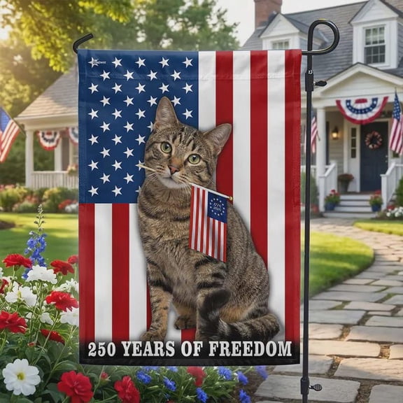Patriotic Cat Garden Flag, USA Theme Yard Decor, Independence Day Outdoor Flag