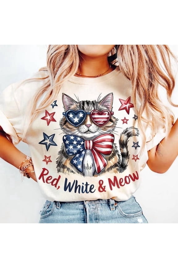 Patriotic Cat T-shirt, 4th of July, America Flag Cat Shirt, USA Coquette Shirt, Patriotic Shirt Shirt, Coquette 4th July TH300534