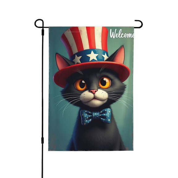 Patriotic Cat Welcome Garden Flag 12x18 Inch Double Sided – Uncle Sam Hat Stars Bowtie Outdoor Yard Decoration For Porch Lawn Patio