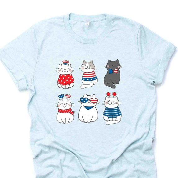 Patriotic Cats In A Row, Happy July 4Th Cats Shirt, Patriotic Unisex S-5XL Hot Trending Shirt, Vintage Birthday Gift