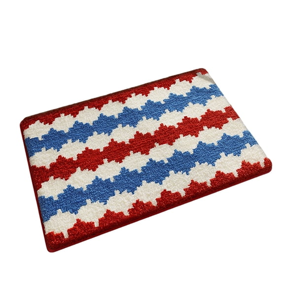 Patriotic Checkered Doormat, 31.49 x 19.68 in Red White Blue Polyester Entry Rug for Front Door Porch, Style B