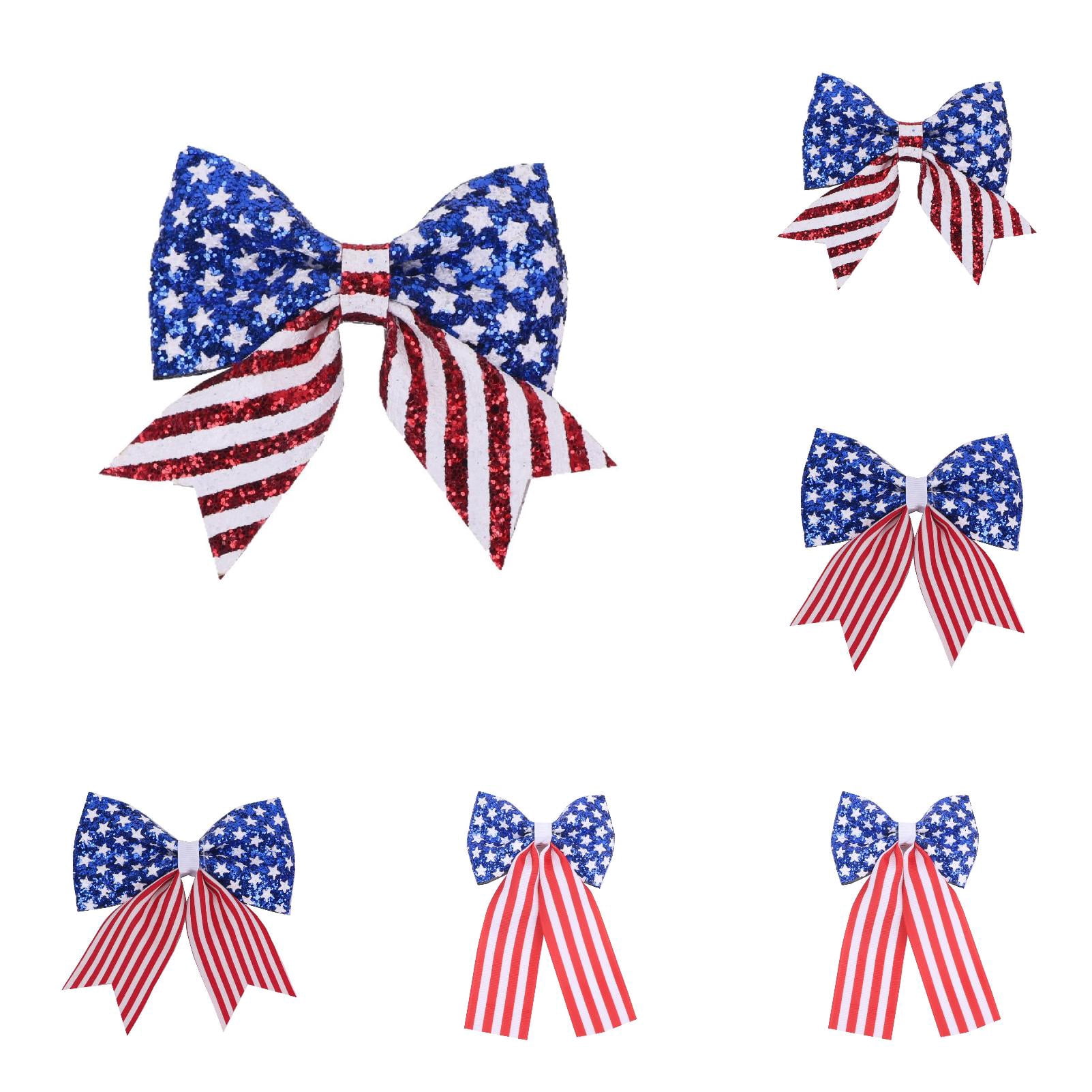 Patriotic Cheerleader Ponytail Holder for Girls, Red White Blue Cheer Bow Hair Ties. Durable Leather Metal 2026 Party Supply,6PC
