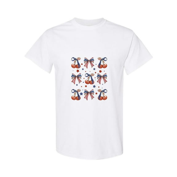 Patriotic Cherries And Bows USA Coquette 4th Of July T-Shirt, for men & women, up to size 5XL