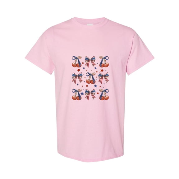 Patriotic Cherries And Bows USA Coquette 4th Of July T-Shirt, for men & women, up to size 5XL