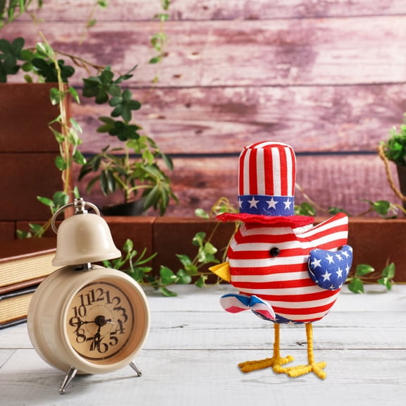 Patriotic Chicken Plush Doll, 4th Of July Stuffed Animal, Red White Blue Striped Turkey Decor, Memorial Day Table Ornament, Independence Day Cute Chicken Bun Doll For Patriotic Celebrations
