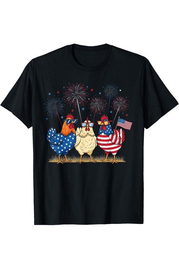 Patriotic Chicken Squad July 4th Humor American Flag Women T-Shirt