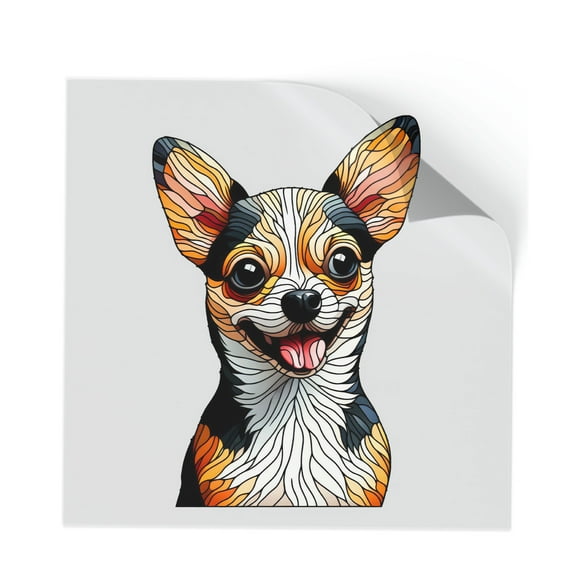 Patriotic Chihuahua Stained Glass Portrait American Flag Cutout Transfer Sticker Dog Lover Gifts Idea Transparent Decal Art Decor - 01010