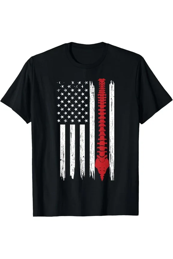 Patriotic Chiropractic Tee American Flag Spinal Cord Ideas Gift T-Shirt Unisex S-5XL Hot Trending Shirt, Vintage Birthday Gift