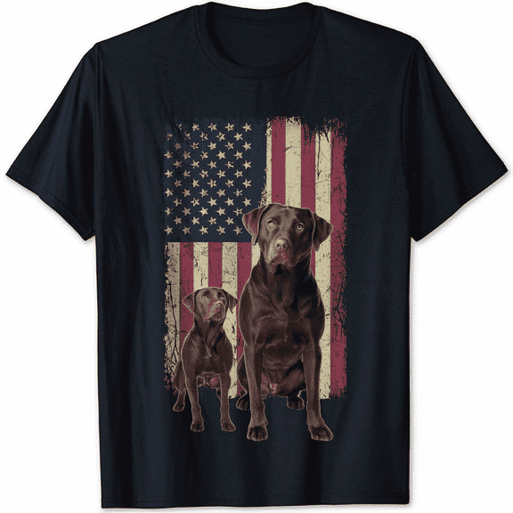 Patriotic Chocolate Lab Dog Vintage American Flag for Men Women Short Sleeve Tee