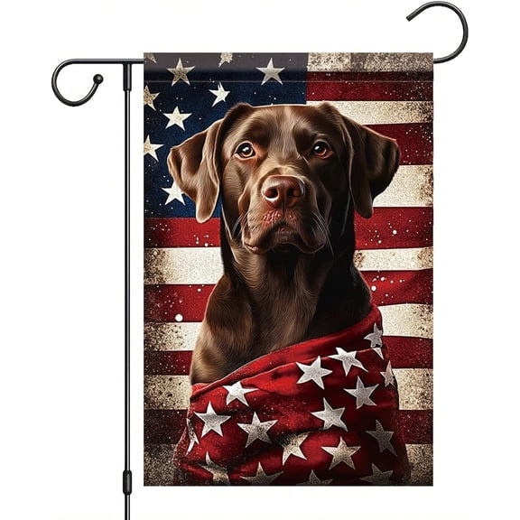 Patriotic Chocolate Lab Garden Flag 12x18 Inch Double Sided American Flag Dog Yard Flag for 4th of July Memorial Day Veterans Day Outdoor Lawn Porch Decoration