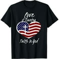 thumbnail image 1 of Patriotic Christian Faith In God Heart Cross American Flag T-Shirt Black 2X-Large, 1 of 4