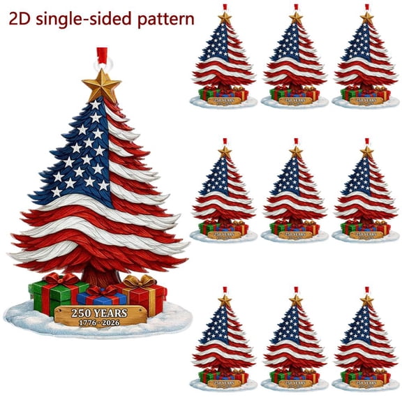 Patriotic Christmas Tree Ornaments, 10-Piece Acrylic Red White Blue Hanging Decorations with Strings for Home, Classroom and Holiday Gatherings