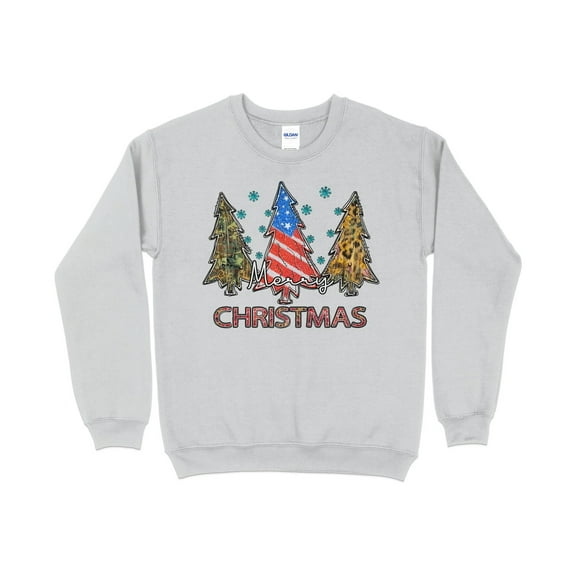 Patriotic Christmas Tree Sweatshirt, Christmas Sweater, Womens Christmas Shirt, Christmas Party Shirts, Holiday Sweatshirts for Women