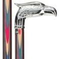 thumbnail image 1 of Patriotic Chrome Plated Eagle Head Cane - Inlaid Wenge Wood Shaft with Red, White, and Blue Accents 38 Inches, 1 of 10