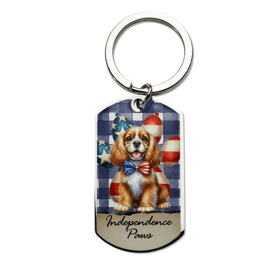 Patriotic Cocker Spaniel 4th of July Independence Paws Stainless Steel Keychain Cockers Dog Lover Gifts Collar Charm Tag Keyring - 02010