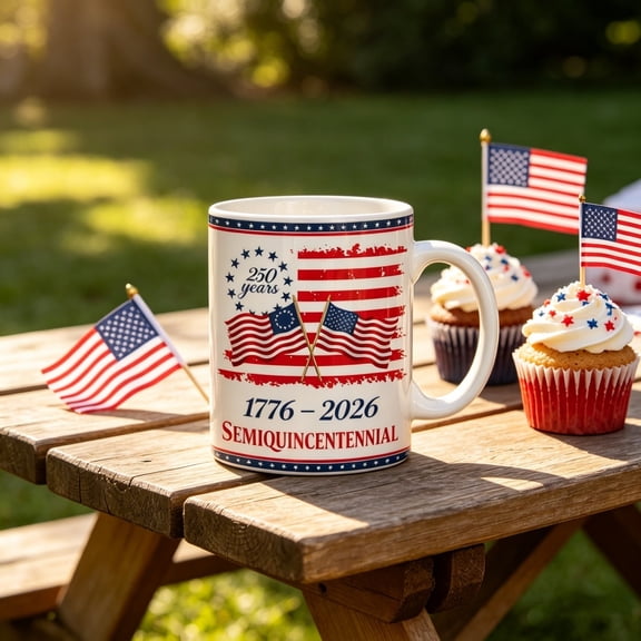 Patriotic Coffee Mug 1776-2026 Semiquincentennial Drinking Cup USA 250th Anniversary Red White Blue Stars and Stripes American Flag Drinkware for Independence Day Memorial Day Home Office